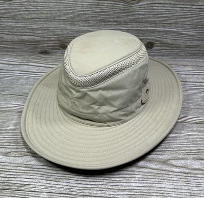 Tilley Airflo Khaki Tan Nylon Mesh Wide Brim Fishing Sun Hat Size 7 3/8