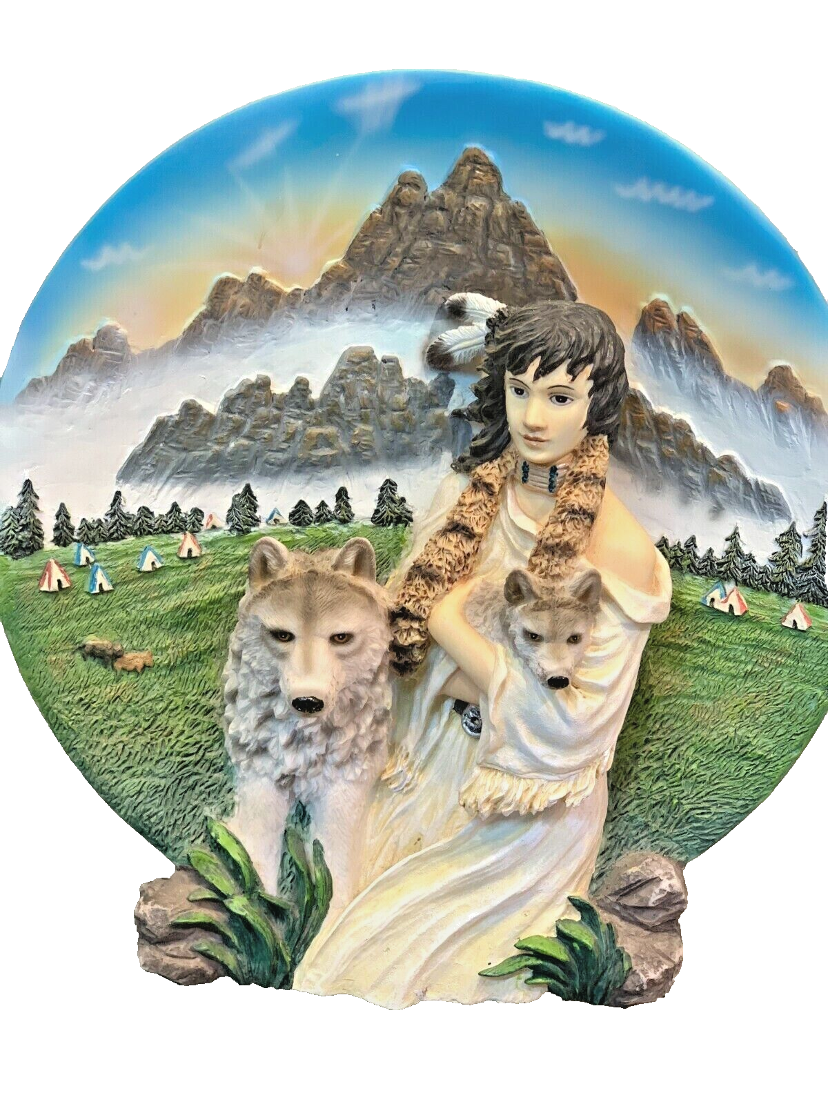Native American Indian Plate Indian Maiden and Wolves Sale