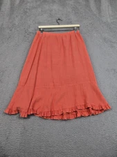 Match Point Skirt Women L Coral Linen Blend Bohemian Feminine Cottagecore Ruffle
