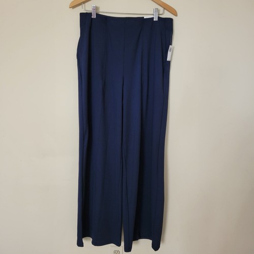 NWT Old Navy Powersoft Go Dry Pants Wide Leg High Rise Flat Front Pull On Blue
