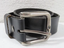 Black Distressed Leather Belt Mens Size 42 Silver Tone Buckle