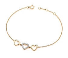 9ct Gold on Silver Simulated Diamond Triple Heart Ladies Adjustable Bracelet
