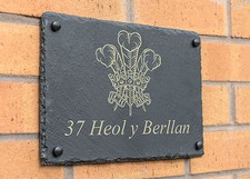 Personalised Slate Outdoor House Home Sign Plaque Prince of Wales Welsh Feathers