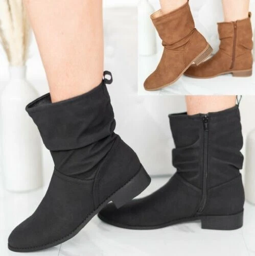 Womens flat black leather booties sale