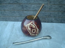 Mate Gourd Hand Carved -Mate Calabaza + Straw +Bonus Straw Bamboo Red - Yerba