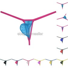 Men's G-String Bulge Pouch Thong Mesh Bikini Silky Thin Underwear Tangas