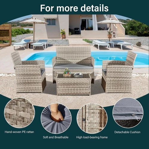 4 Piece Rattan Outdoor Furniture Sofa Table Chair Set Garden Patio Conservatory - Picture 9 of 14