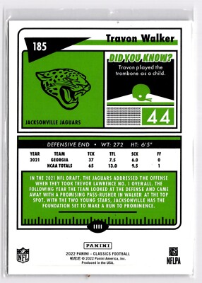 2022 Panini Classics Travon Walker /50 #185 Jacksonville Jaguars