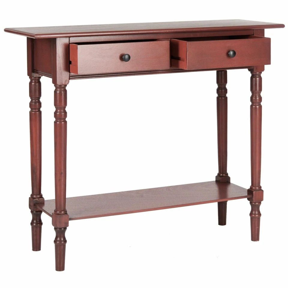 Red Wooden Console Table Behind Sofa Storage Hallway Accent 2 Drawers Furniture - Image 4 of 4