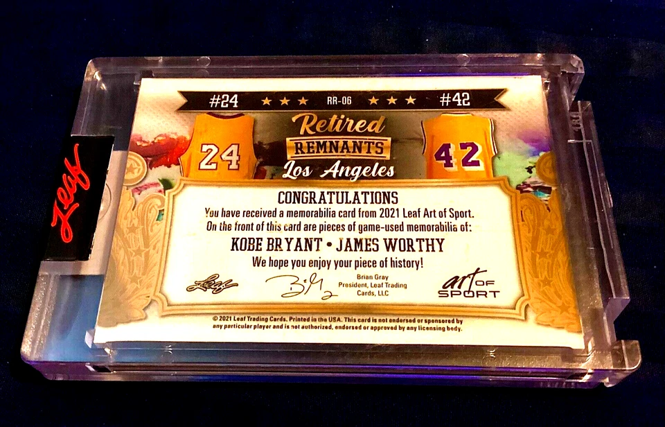 Camiseta Kobe Bryant 1/1 Juego Usada #1 de 1 Los Angeles Lakers 2021 Hoja Retirada GU Foto 3 de 3