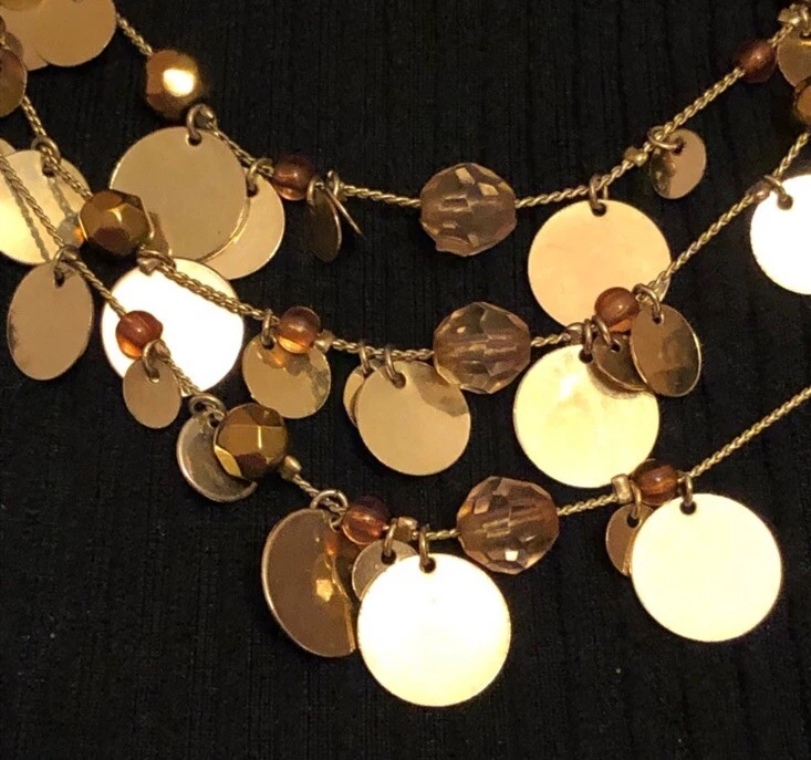 Collar Gitano Multi Hilos Tono Dorado Discos Estrás Foto 3 de 4