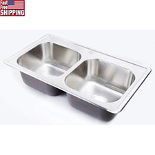 33x19 Deep Drop in Kitchen Sink Dual Basin Stainless Steel Mobile Homes  Natural