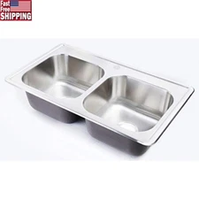 33x19 Deep Drop in Kitchen Sink Dual Basin Stainless Steel Mobile Homes ‎Natural
