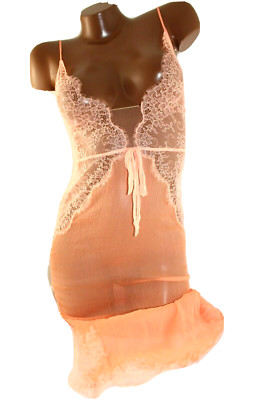 $328.00 Victoria's Secret Designer Collection Lace & Silk Slip sz M in peach