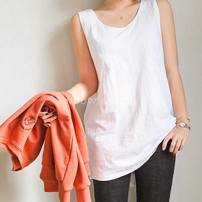 Blusa larga túnica fluida de bambú calce suelto sin mangas con cuello redondo para mujer Foto 4 de 4