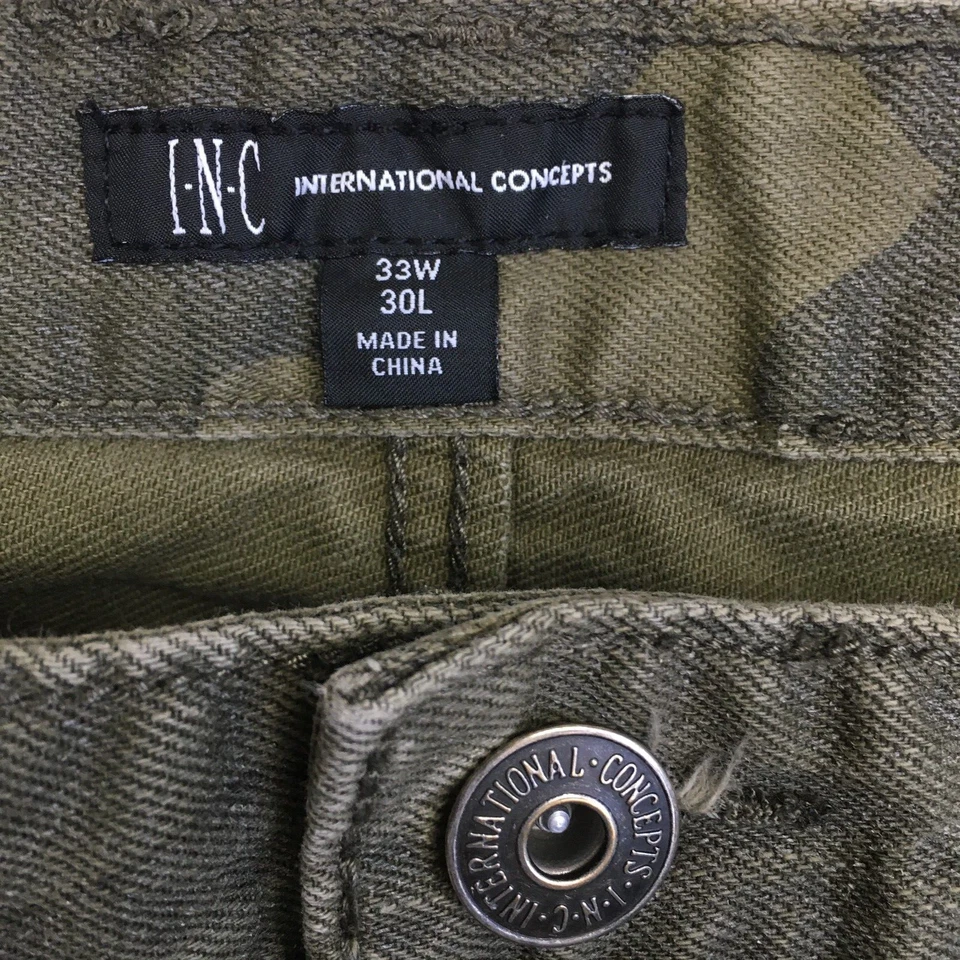 Pantalones de mezclilla ajustados rectos camuflados INC International Concepts Berlin para hombre talla 33W 27L Foto 2 de 4