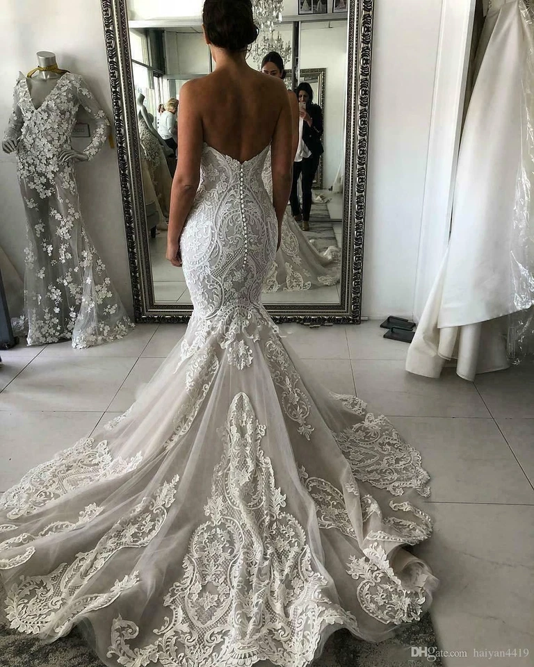 Mermaid Wedding Dresses Sweetheart Lace Appliques Open Back Bridal Gowns custom - Image 3 of 4