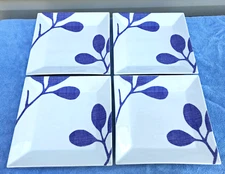 The Cellar Whiteware For Macy's - Blue Indigo Leaf Motive -Set of 4 Plates