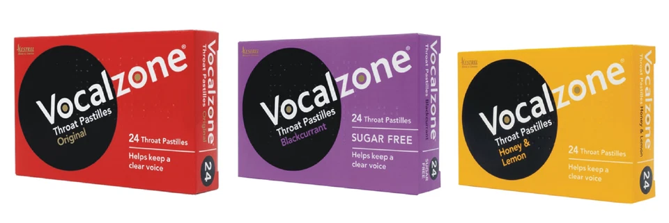 Vocalzone Halspastillen - Wahl zwischen Original, schwarzer Johannisbeere oder Honig & Zitrone