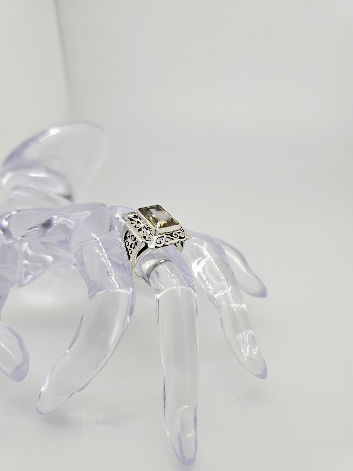 Sterling Silver Rectangular Yellow Stone Ring - image 3