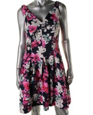 ,Ralph Lauren Navy Floral Print Sleeveless Party Dress Size AU14 US10