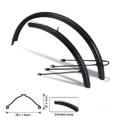 Garde boue vélo 28 pouces noir 58mm protection totale contre les projections en ville