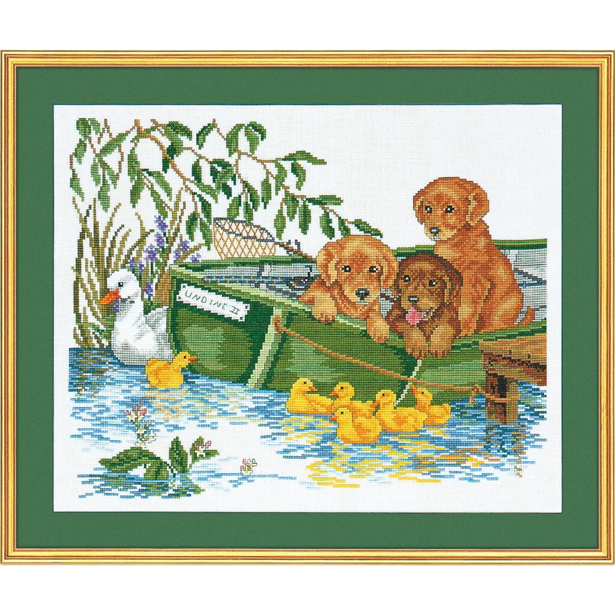 Eva Rosenstand counted cross stitch kit ""Puppy in boat"", 69x58cm, DIY