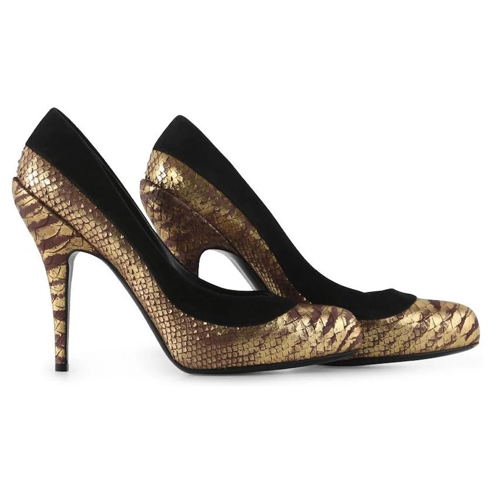 39,5/US9 ❤️ Escarpins Christian Dior serpent gaufré talons hauts noir or ITALIE