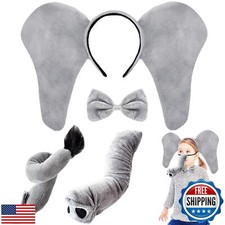 Baaxxango 4 Pcs Elephant Costume Kids,Elephant Ears Headband Nose Bowtie and