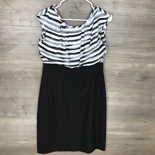 AB Studio Womens Size 8 Sheath Dress Black White Stripe Bodice Career Work