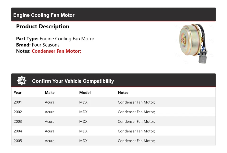 Ventilador de refrigeración del motor Acura MDX 2001-2005 4 estaciones 2002 2003 2004 Foto 2 de 4