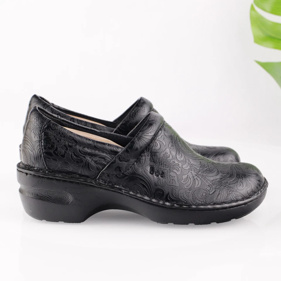Zueco Peggy Born para mujer talla 11 negro floral sin cordones vegano zapato de trabajo tacón de cuña Foto 3 de 4