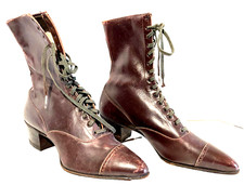 Antique Brown Leather Boots Victorian Edwardian Womans High Top Shoes