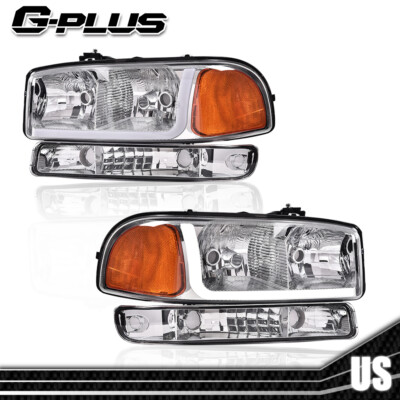 Fit For 1999-07 GMC Sierra 1500 2500 3500 LED DRL Chrome Headlights+Bumper Lamps