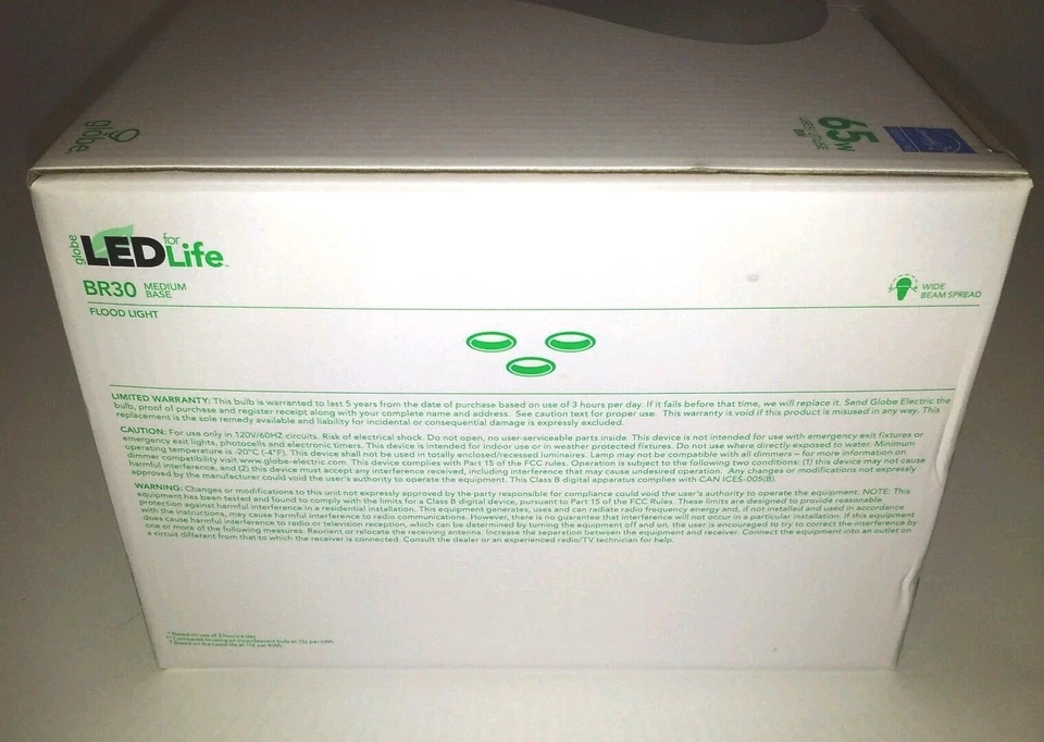 Globe Electric Company 8W BR30 Soft White 3000K E26 LED Light Bulb Case of 36 - Image 4 of 4