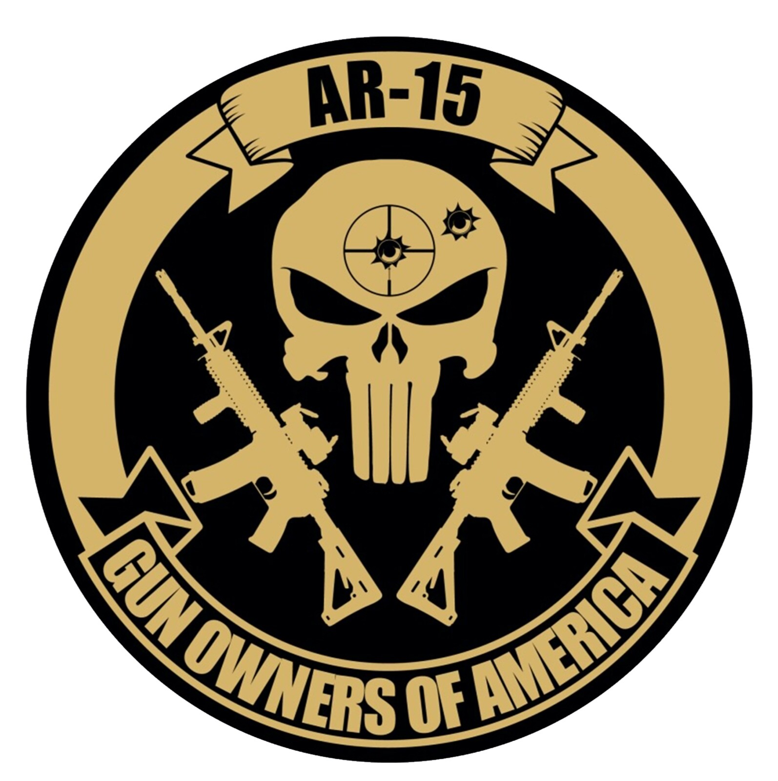 AR-15 Gun Owners Of America Skull w/ dual AR's Round Die-cut STICKER