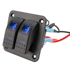12V/24V 2 Gang Rocker Switch Panel Toggle Switch for RV Car Boat Marine Blue LED