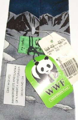 World Wildlife Fund 100% Silk TIE Necktie GRAY WOLVES Wolf with