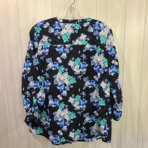 Croft And Barrow Long Sleeve Roll Tab Blouse Dark Floral Size M Vacation Cruise - Picture 5 of 12