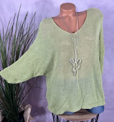 NEU Locker gestrickter halbarm Shirt Top Pulli Italy PASTELLGRÜN  36 38 40 42
