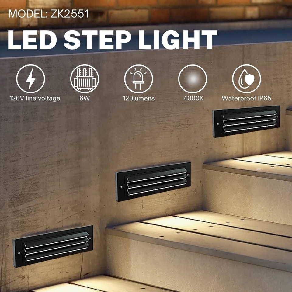 ZONK Outdoor Indoor Step Lights 10 Inch, 120V Hardwired LED Stairway