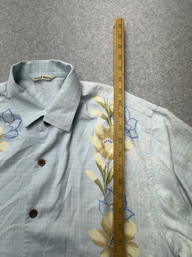 Camisa Tommy Bahama Para Hombre Grande Azul Seda Bordada Flores Floral Costa Playa - Imagen 5 de 10