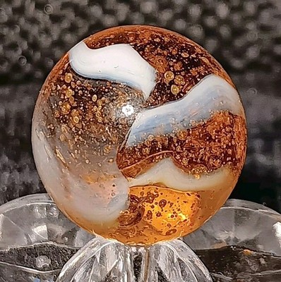 Peltier Glass Rainbo Marble. 5/8 Mint. Beautiful Bubbly Example..