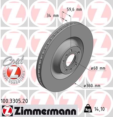 ZIMMERMANN 100.3305.20 Brake Disc for AUDI,VW - Bild 2 von 3