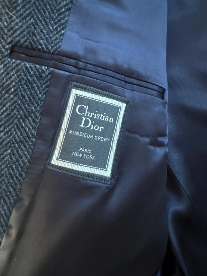 Vintage Christian Dior Monsieur Sport Overcoat Men’s Gray Herringbone Wool Long - Image 2 of 4