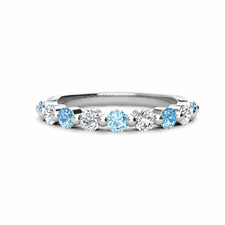 3mm Round Aquamarine Half Eternity Ring 925 Sterling Silver Stackable Band