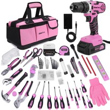 267piece Tool Kit Set Pink Tool Set With 21v Cordless Pink Power Drill Driver To