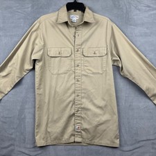Carhartt Mens Long Sleeve Work Shirt Khaki Tan Double Pocket Button Up Size S