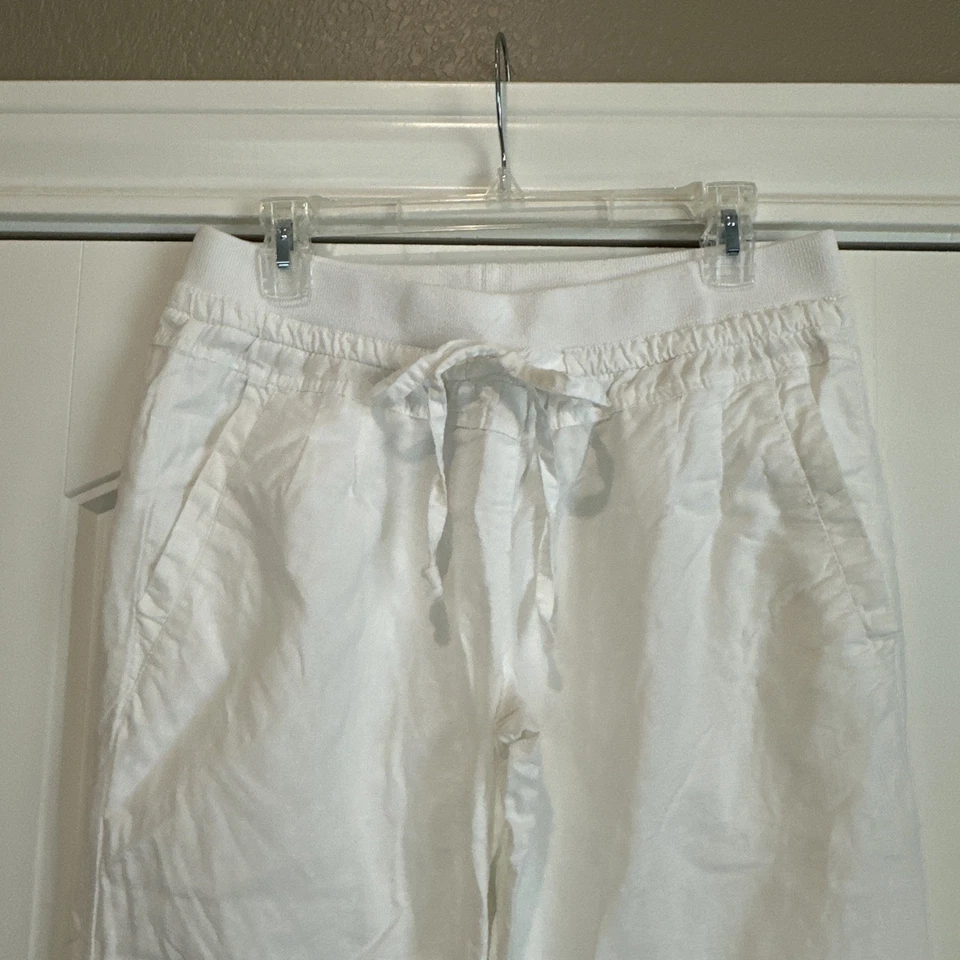 Calça AMERICAN RAG CIE perna larga linho branco frente amarrada tamanho G  - Imagem 2 de 4