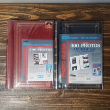 Pioneer Burgundy Black Photo Album Pair Bi-Directional Pockets 300 4x6 Pics New